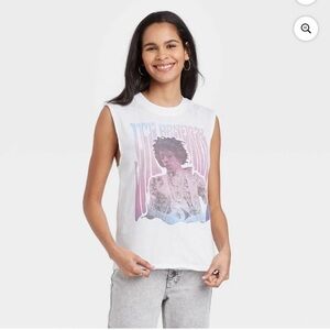 jimi hendrix White and Pink Graphic Muscle Tee
